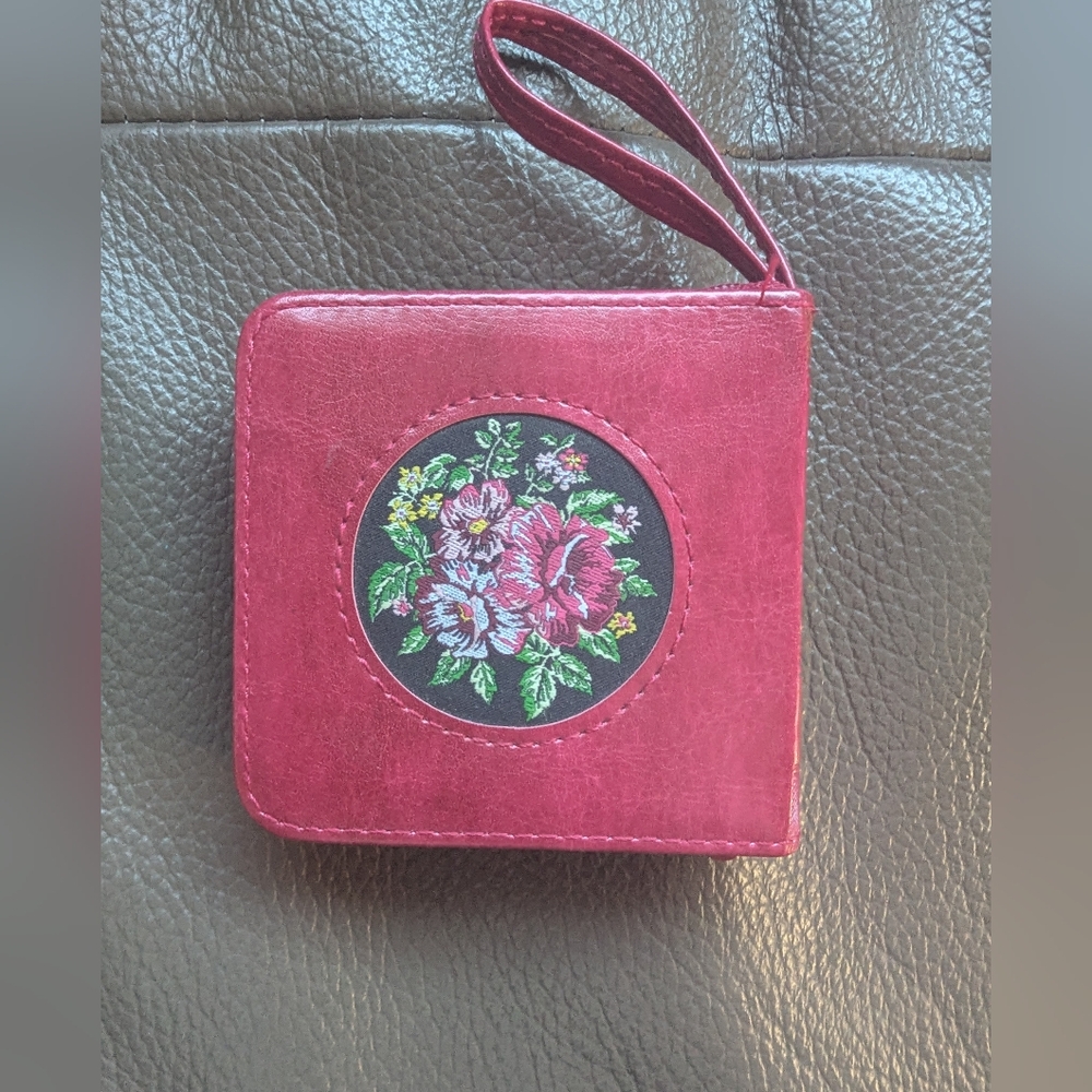 Floral Embroidered Pink Wallet